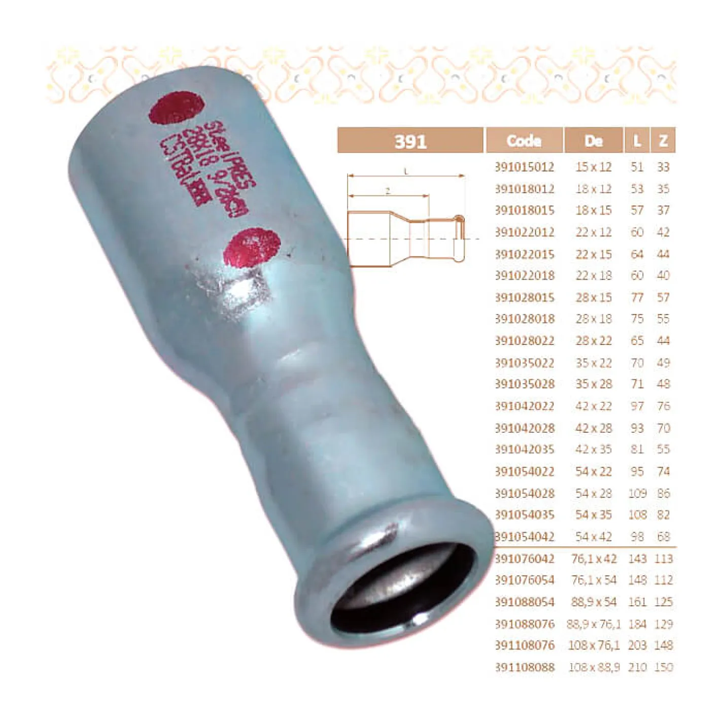 Переходник стальной RM SteelPres 391 Ø108 x Ø88,9 оцинкованный (отопление) - Фото 2