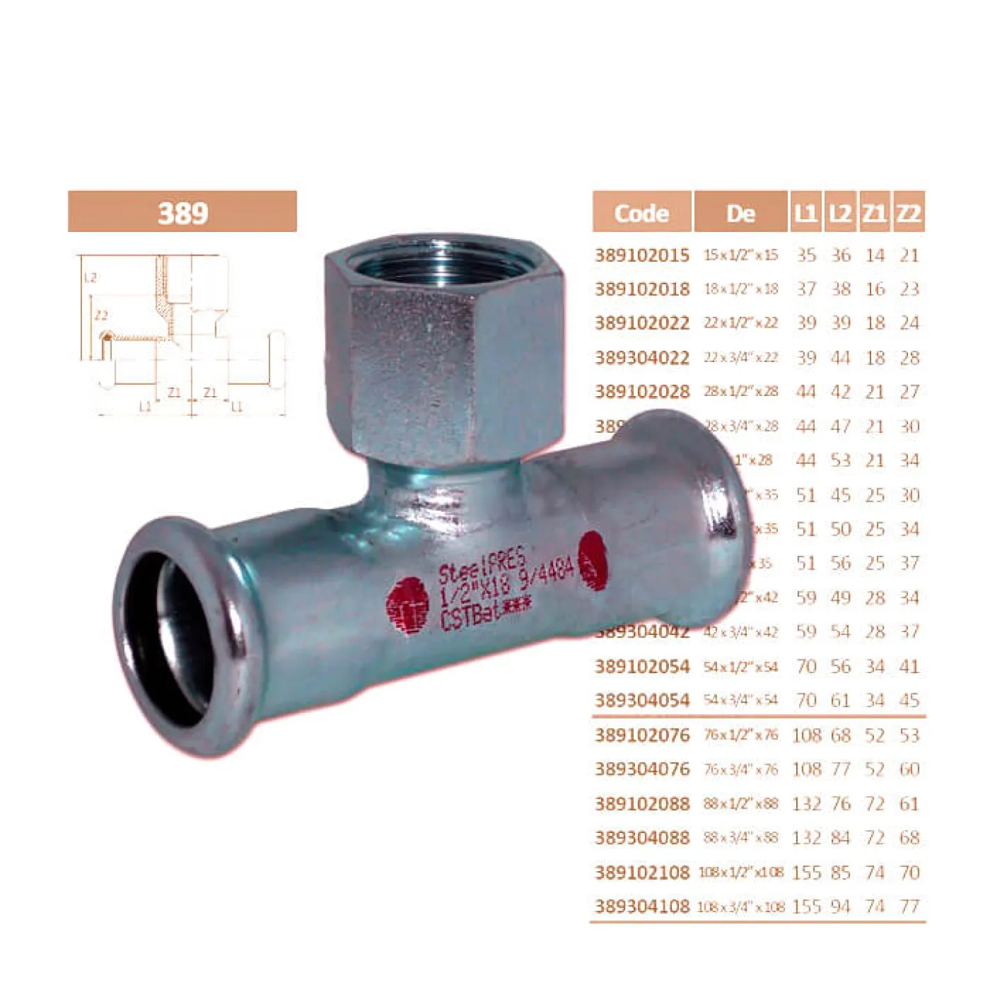 Тройник стальной RM SteelPres 389 Ø22 х 1/2 В х 22 оцинкованный (отопление) - Фото 2