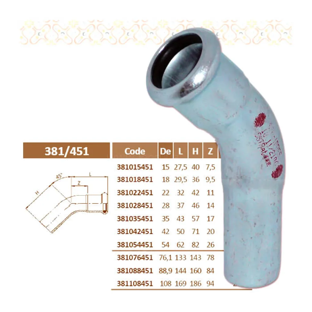 Колено стальное RM SteelPres 381/451 Ø108 45° ВЗ оцинкованное (отопление)- Фото 3