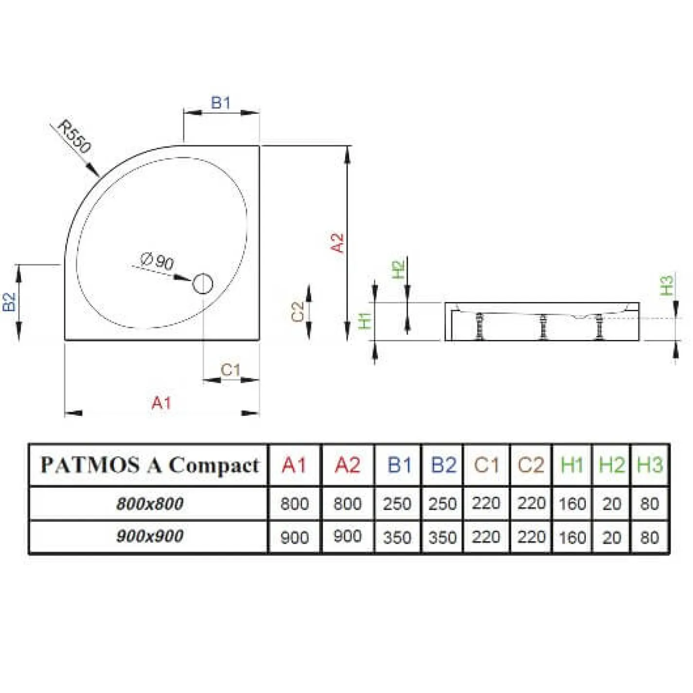 Душевой поддон Radaway Patmos A Compact 900x900x155 Белый (4S99155-05) - Фото 2