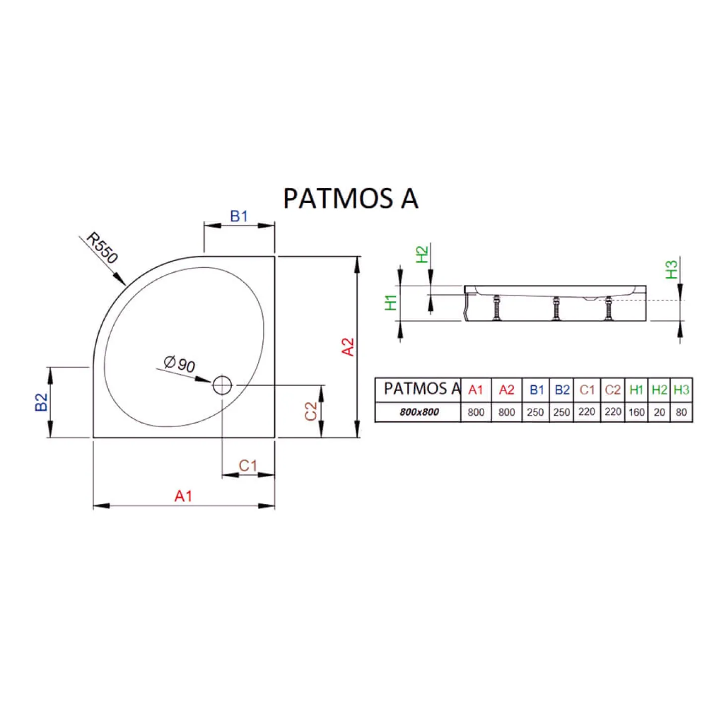 Душовий піддон Radaway Patmos A 800x800x160, білий - Фото 2