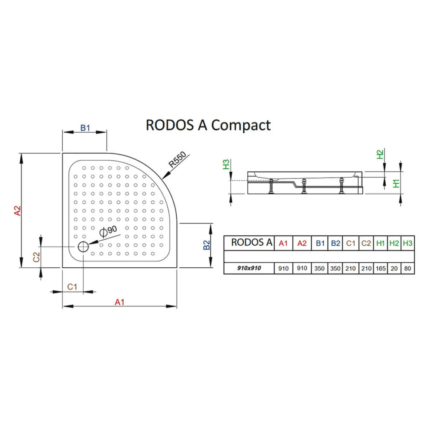 Душовий піддон Radaway Rodos A Compact 900x900x165, білий - Фото 2