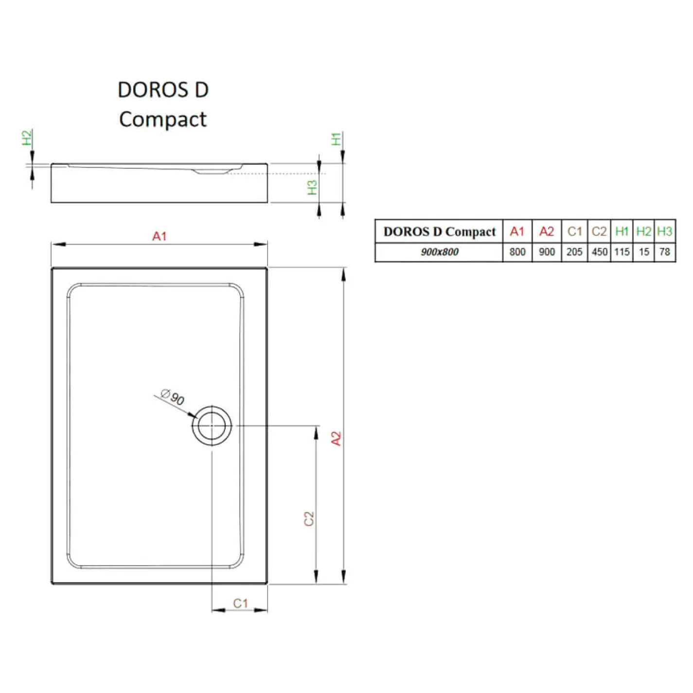 Поддон под душевую кабину Radaway Doros D Compact 900x800x115, белый (SDRD9080-05) - Фото 2