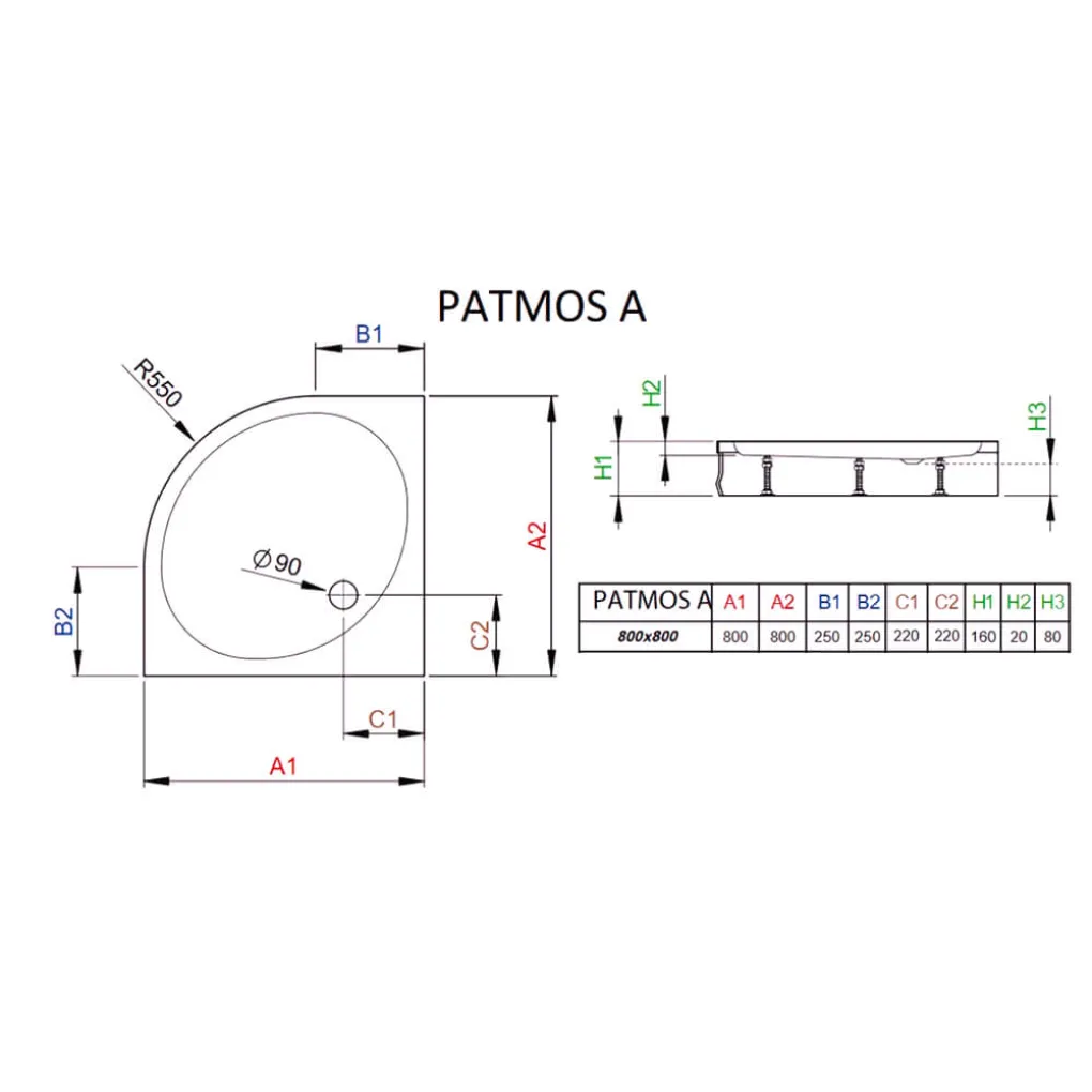 Душовий піддон Radaway Patmos A 800x800x160, білий- Фото 3