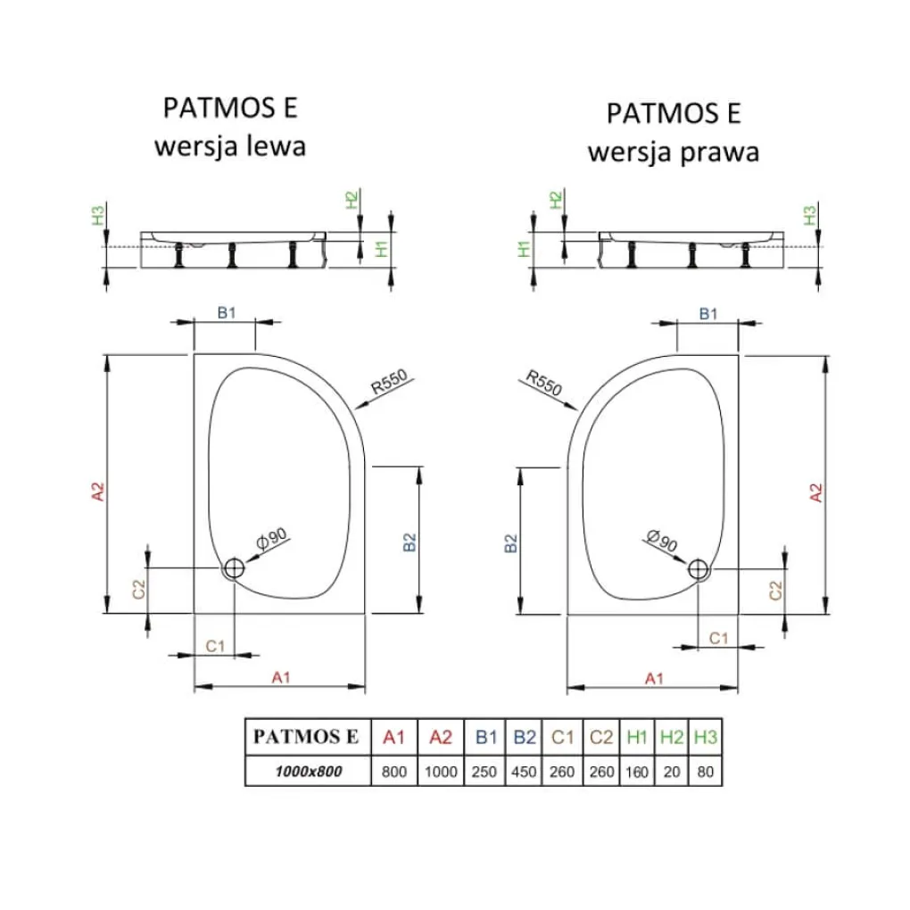Піддон під душову кабіну, Patmos E 100x80 L, 1000x800x155 білий/- Фото 3
