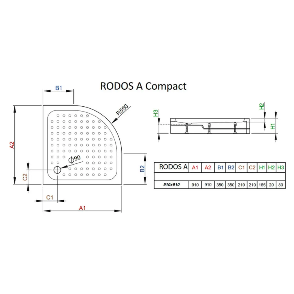 Душовий піддон Radaway Rodos A Compact 900x900x165, білий- Фото 3