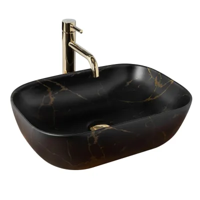 Раковина накладная Rea Belinda Black Marble Matt черный мрамор (REA-U8908)