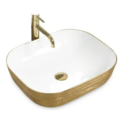 Раковина накладная Rea Floria Brushed Gold White золото/белый (REA-U0027)