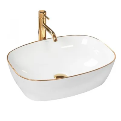 Раковина накладная Rea Sol White Gold Edge белый (REA-U8605)