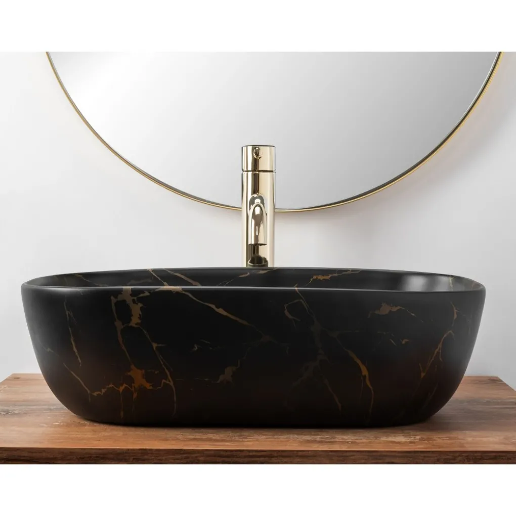 Раковина накладна Rea Belinda Black Marble Matt чорний мармур (REA-U8908)- Фото 2