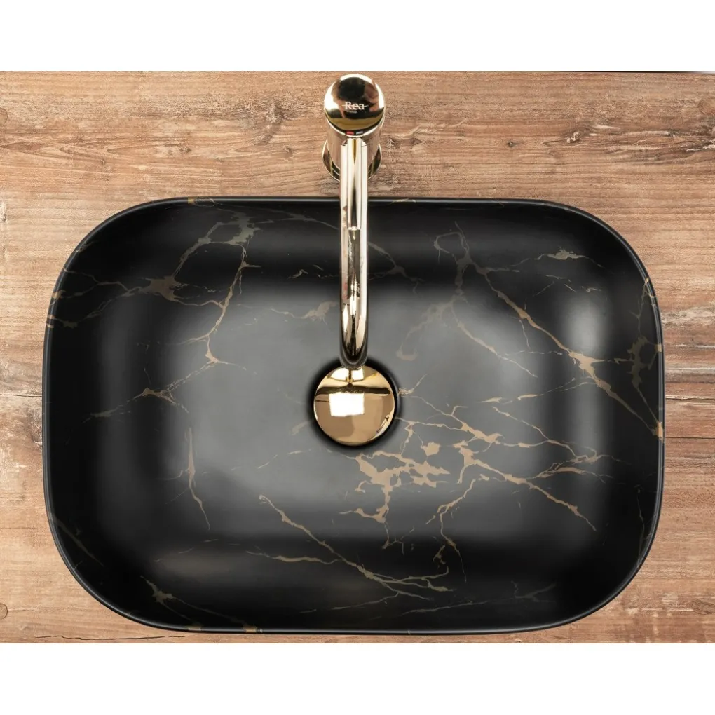 Раковина накладна Rea Belinda Black Marble Matt чорний мармур (REA-U8908)- Фото 3