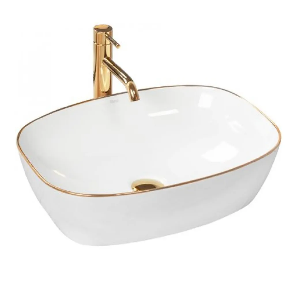 Раковина накладная Rea Sol White Gold Edge белый (REA-U8605)- Фото 1