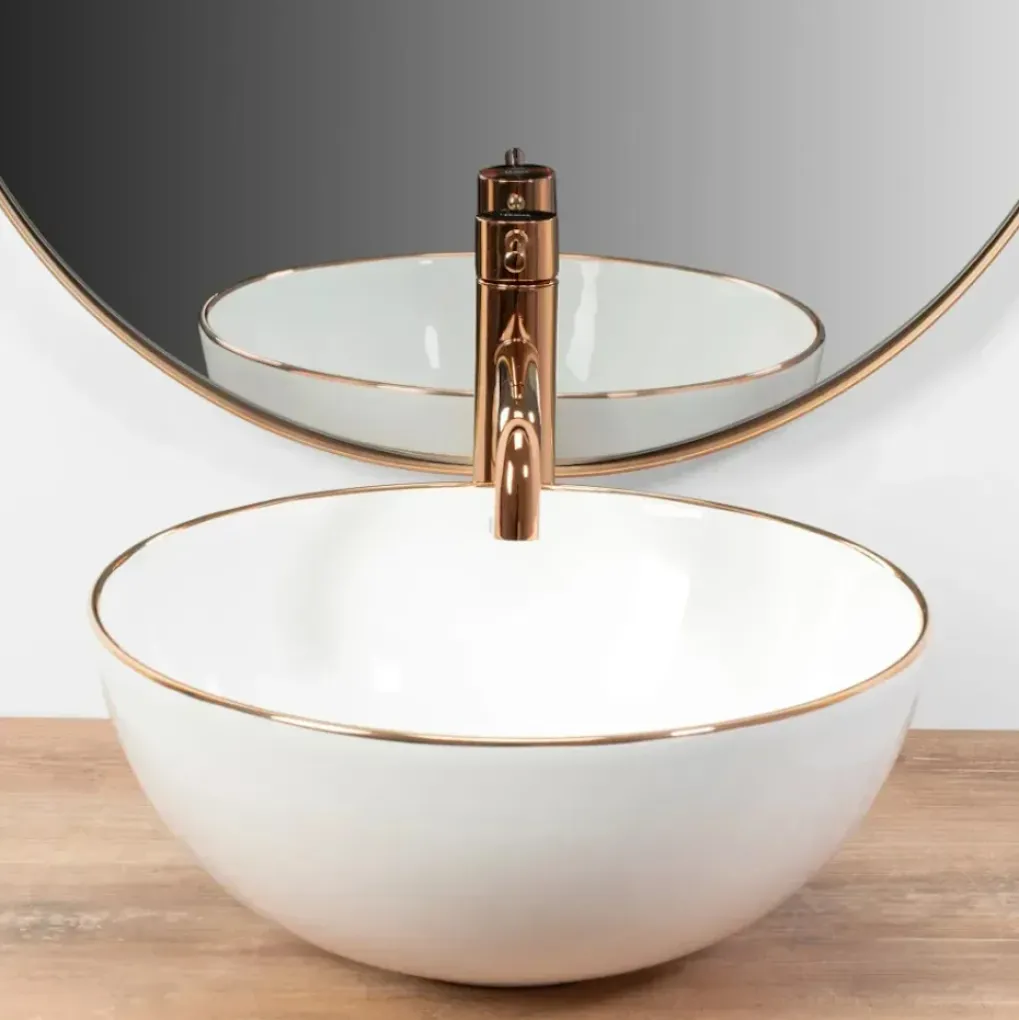 Раковина накладна Rea Stella Rose Gold Edge білий (REA-U7444)- Фото 2