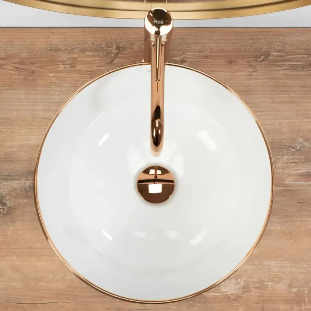 Раковина накладна Rea Stella Rose Gold Edge білий (REA-U7444)- Фото 3