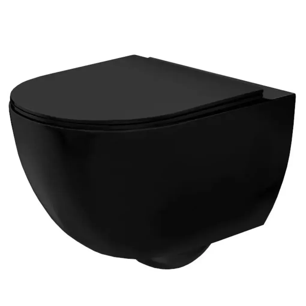 Унітаз підвісний Rea Carlo Mini Rimless безобідковий з мікроліфтом чорний- Фото 1