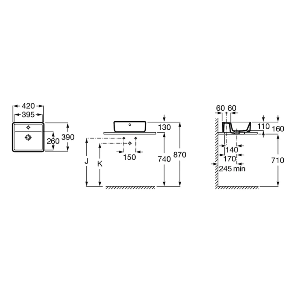 Умивальник на стільницю Roca Gap Square 420х390 (A3270MM000)- Фото 2