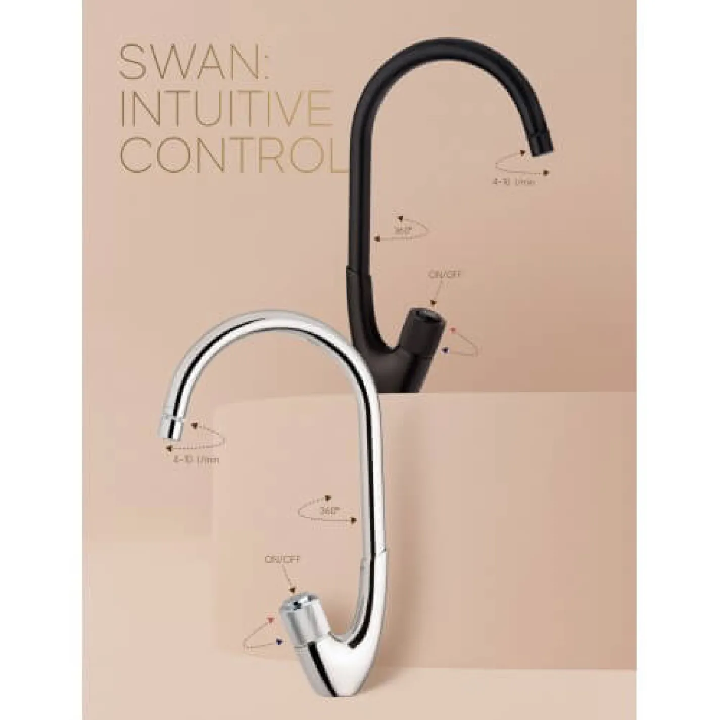 Змішувач для кухні Rubineta Swan 33 керування кнопкою (SW0008) - Фото 2