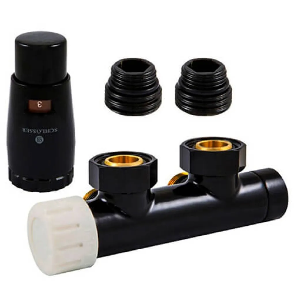 Комплект термостатичний Schlosser Duo-Plex 3/4 x M22x1.5 кутовий лівий, чорний- Фото 1