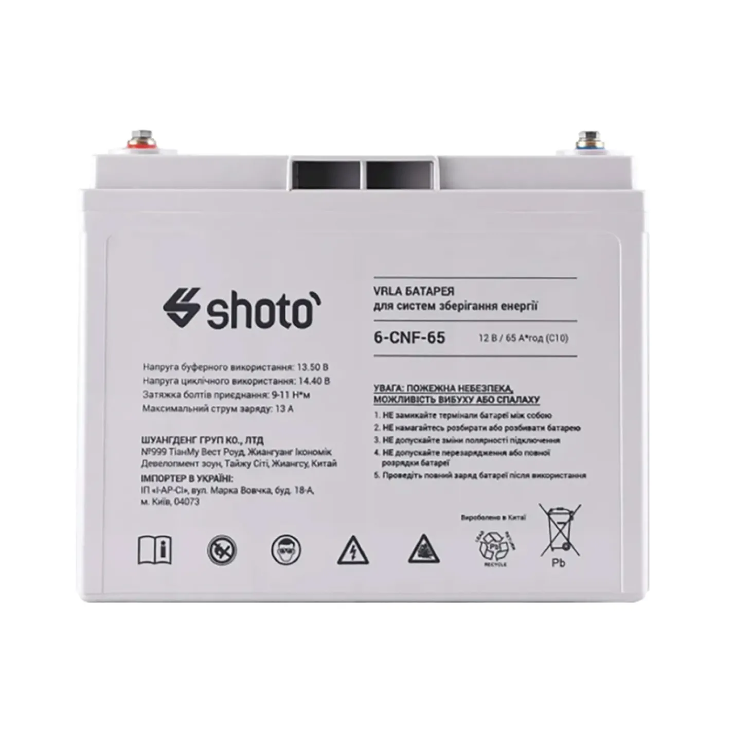 Аккумуляторная батарея Shoto 6CNF 12В, 65Ач, Gel-Carbon - Фото 2