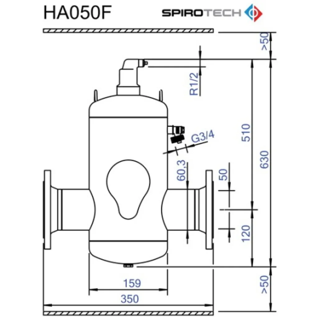 Сепаратор повітря Spirotech Spirovent Air DN65 Hi-F 110C/10bar L (HA065F)- Фото 2