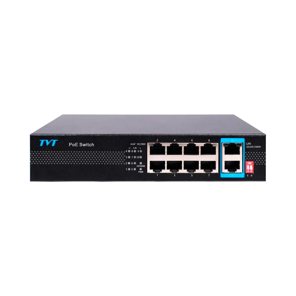 PoE-коммутатор TVT 10-портовый TD-B2208S1-PGU с 8 портами PoE- Фото 1