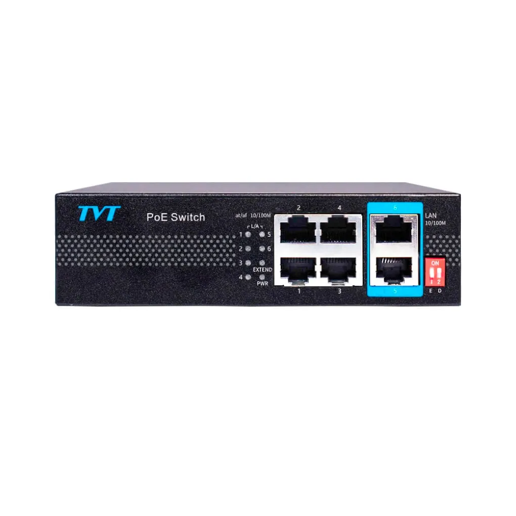 PoE-комутатор TVT 6-портовий TD-B2204S1-PEU з 4 портами PoE- Фото 1