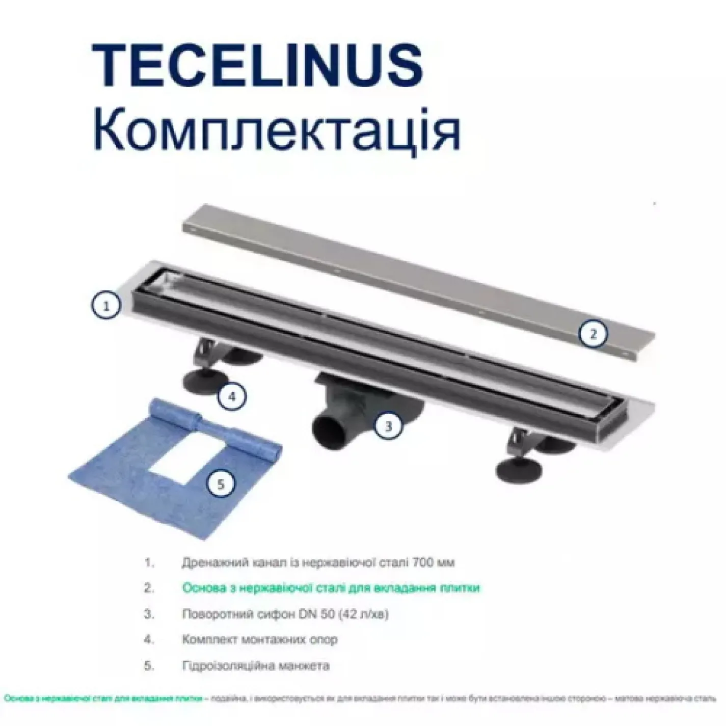 Душовий канал TECElinus у зборі мембранний г/затвор, 700мм - Фото 2