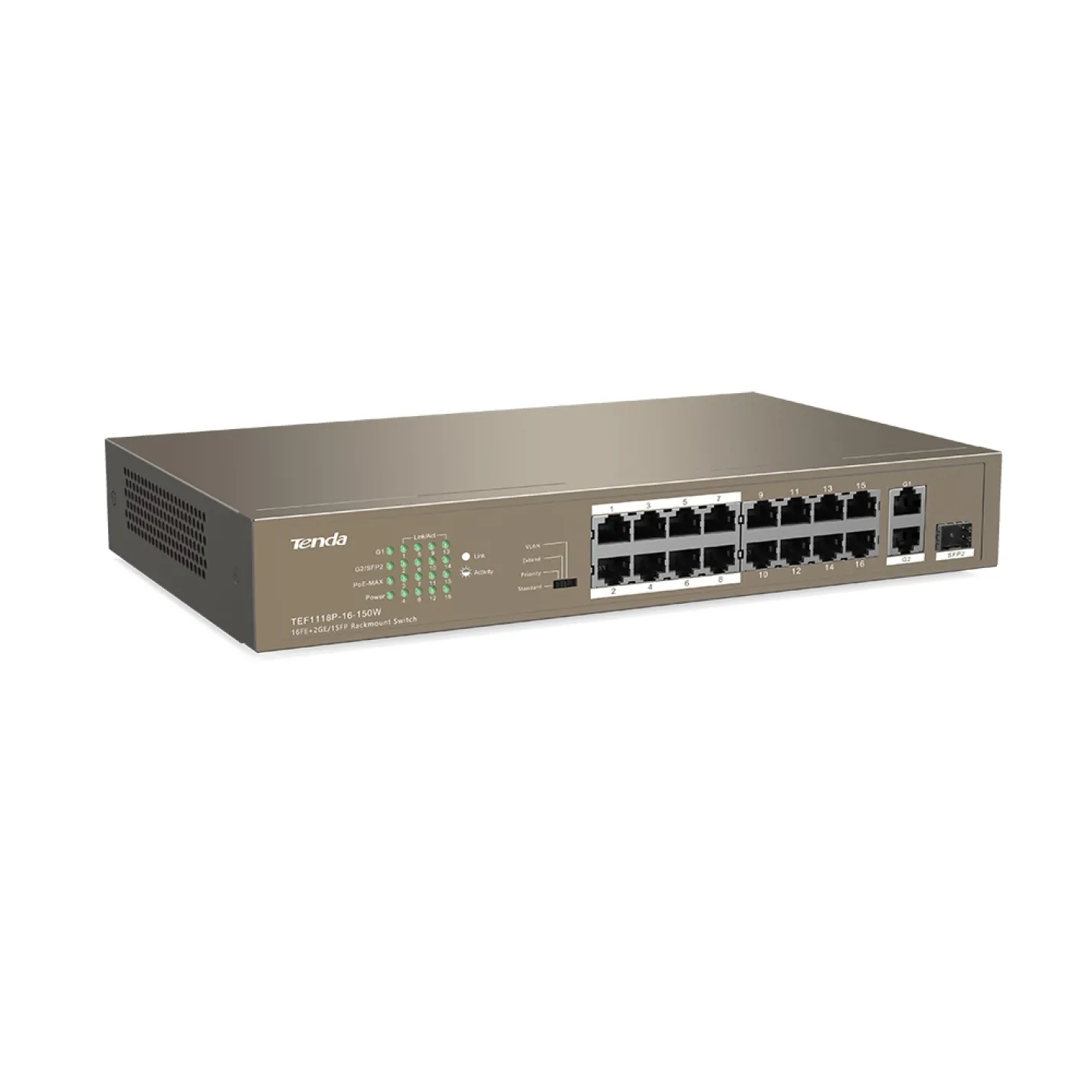 Комутатор Tenda TEF1118P-16-150W 16xFE PoE, 1xGE, 1xSFP - Фото 2