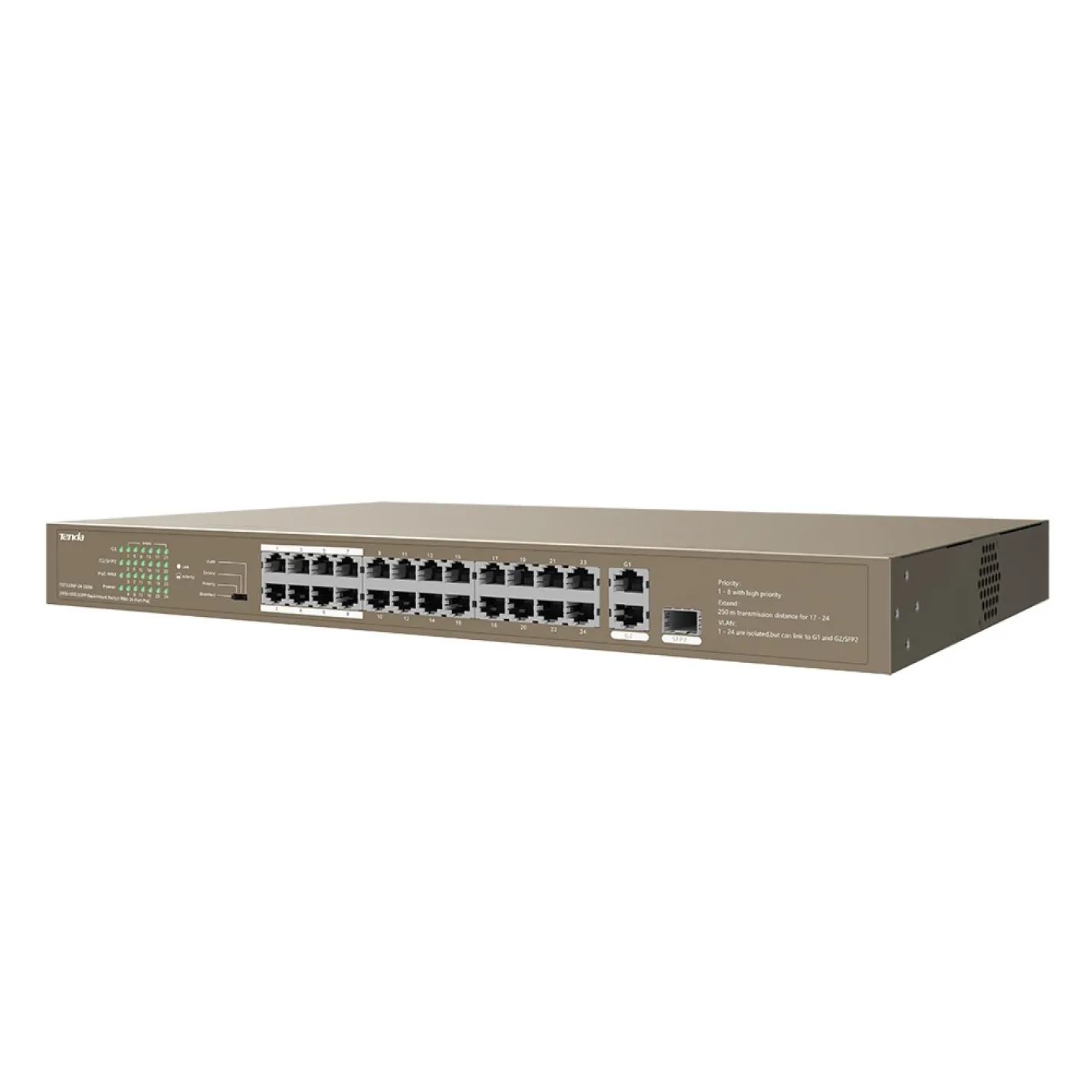 Коммутатор Tenda TEF1126P-24-250W 24xFE PoE, 2xGE, 1xSFP/GE - Фото 1