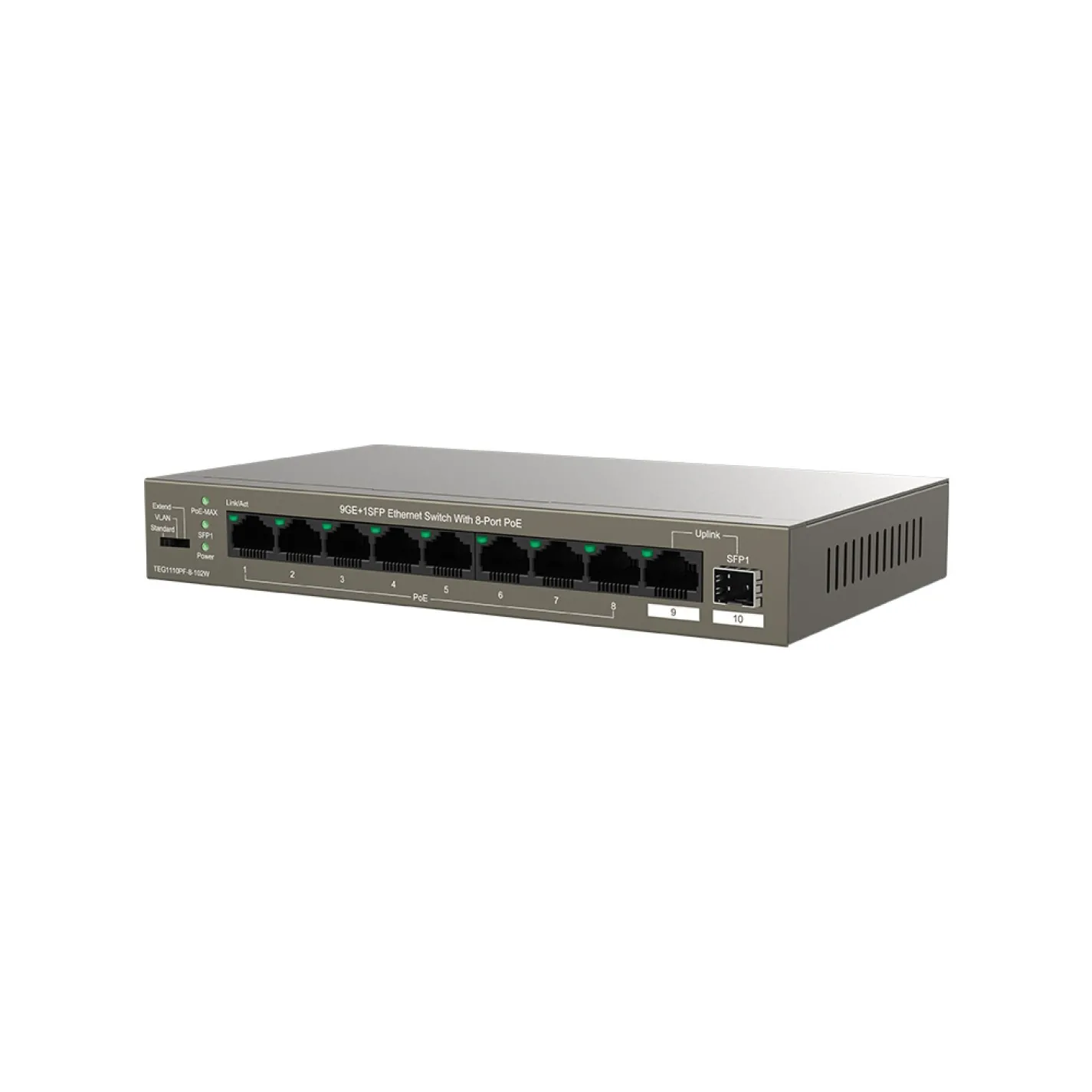 Комутатор Tenda TEG1110PF-8-102W 8xGE PoE, 1xGE, 1xSFP - Фото 1