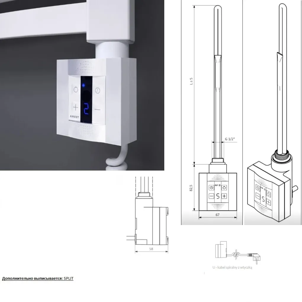 Терморегулятор з кабелем спіральним Terma KTX4 White- Фото 3