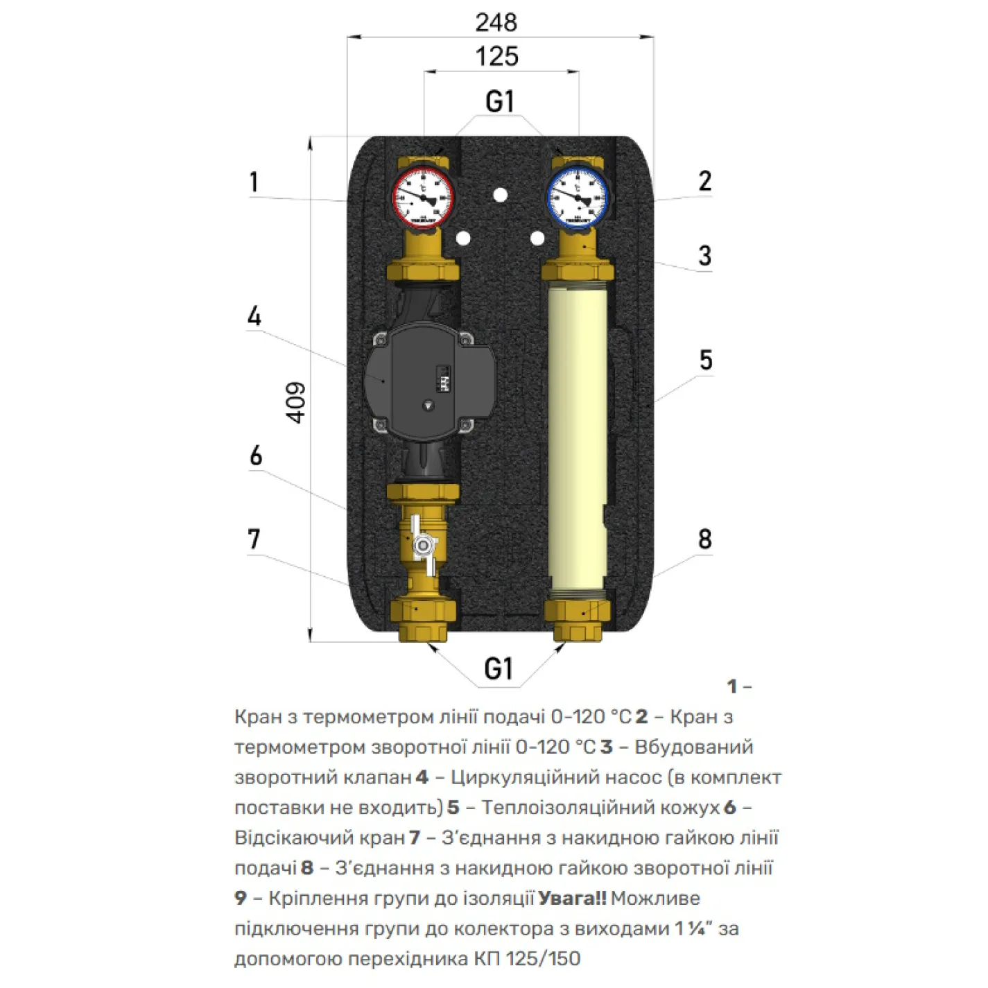 Насосна група Termojet НГ-47 Л без змішуючого вузла в EPP Black теплоізоляції без насоса (84310470) - Фото 2