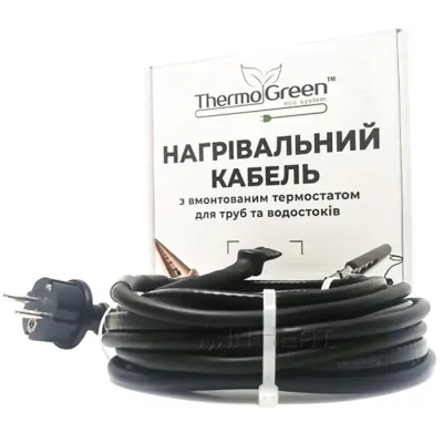 Двухжильный кабель ThermoGreen TGRD-20 м 30 Вт с термостатом и вилкой для обогрева труб