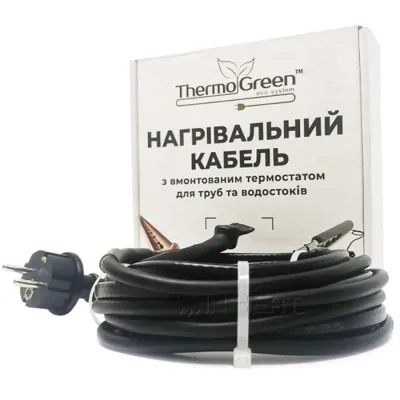 Двухжильный кабель ThermoGreen TGRD-30 м 30 Вт с термостатом и вилкой для обогрева труб