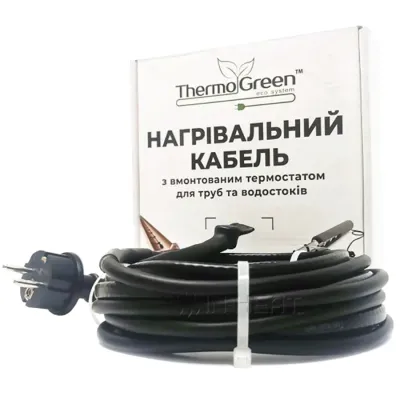 Двухжильный кабель ThermoGreen TGRD-4 м 30 Вт с термостатом и вилкой для обогрева труб
