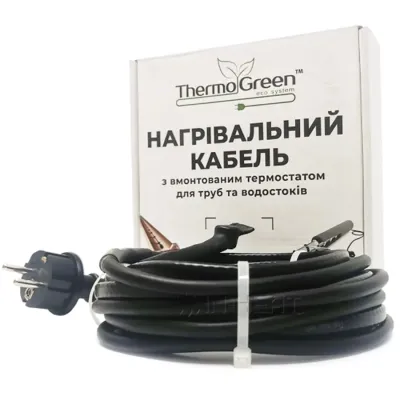 Двухжильный кабель ThermoGreen TGRD-41 м 30 Вт с термостатом и вилкой для обогрева труб