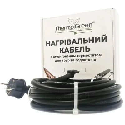 Двухжильный кабель ThermoGreen TGRD-55 м 30 Вт с термостатом и вилкой для обогрева труб