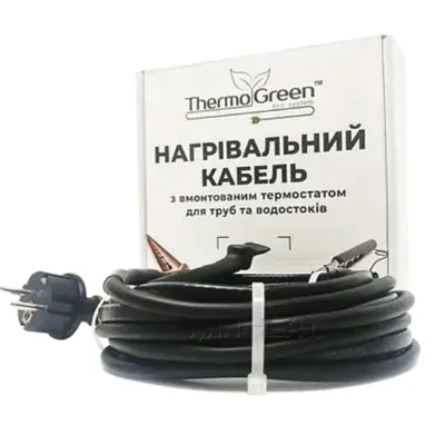 Двухжильный кабель ThermoGreen TGSD-10 м 12 Вт с термостатом и вилкой для обогрева труб