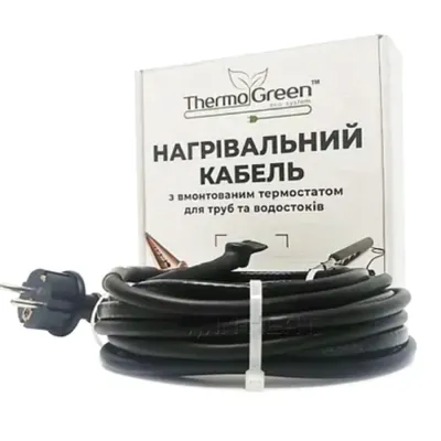 Двожильний кабель ThermoGreen TGSD-24 м 12 Вт з термостатом та вилкою для обігріву труб