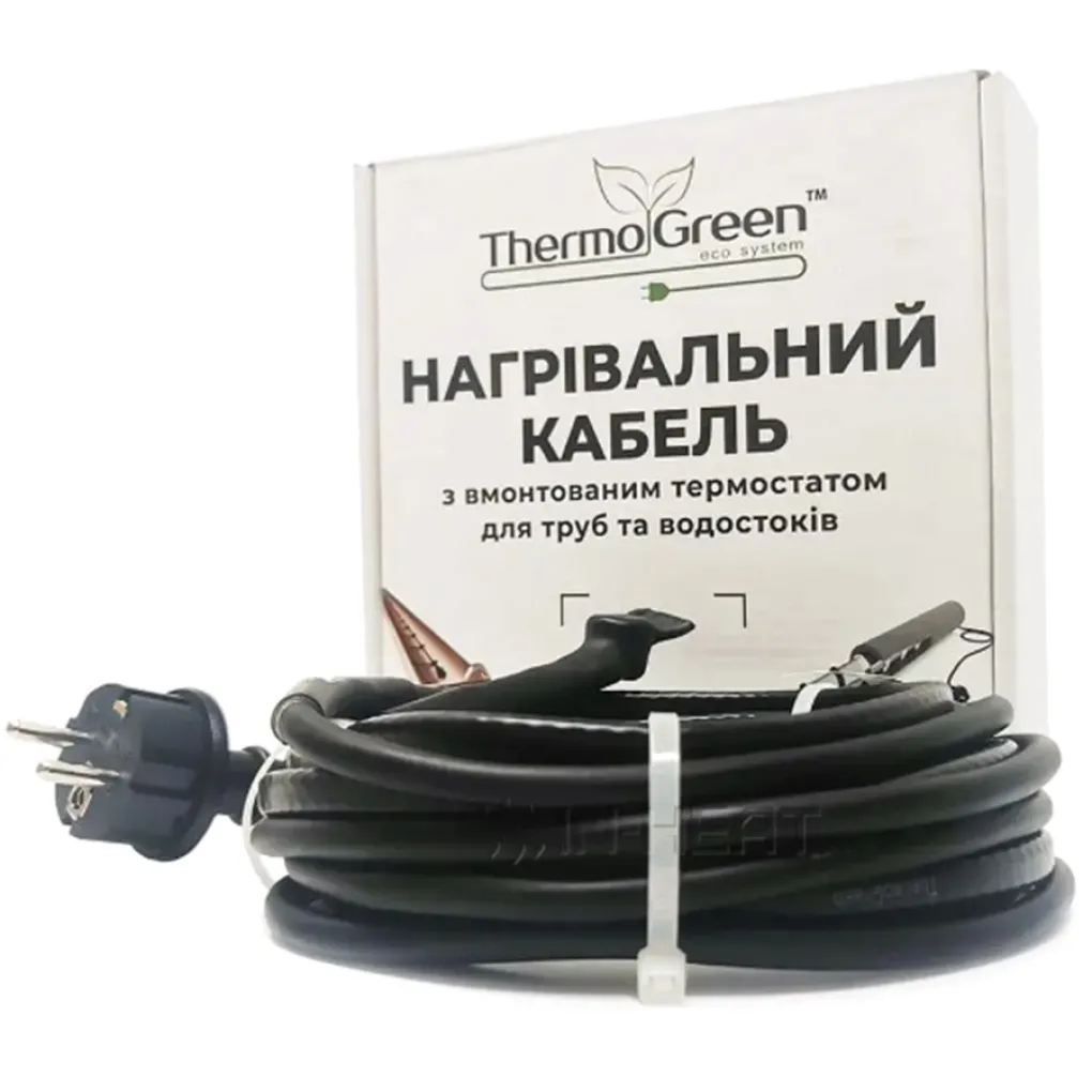 Двухжильный кабель ThermoGreen TGRD-30 м 30 Вт с термостатом и вилкой для обогрева труб- Фото 1