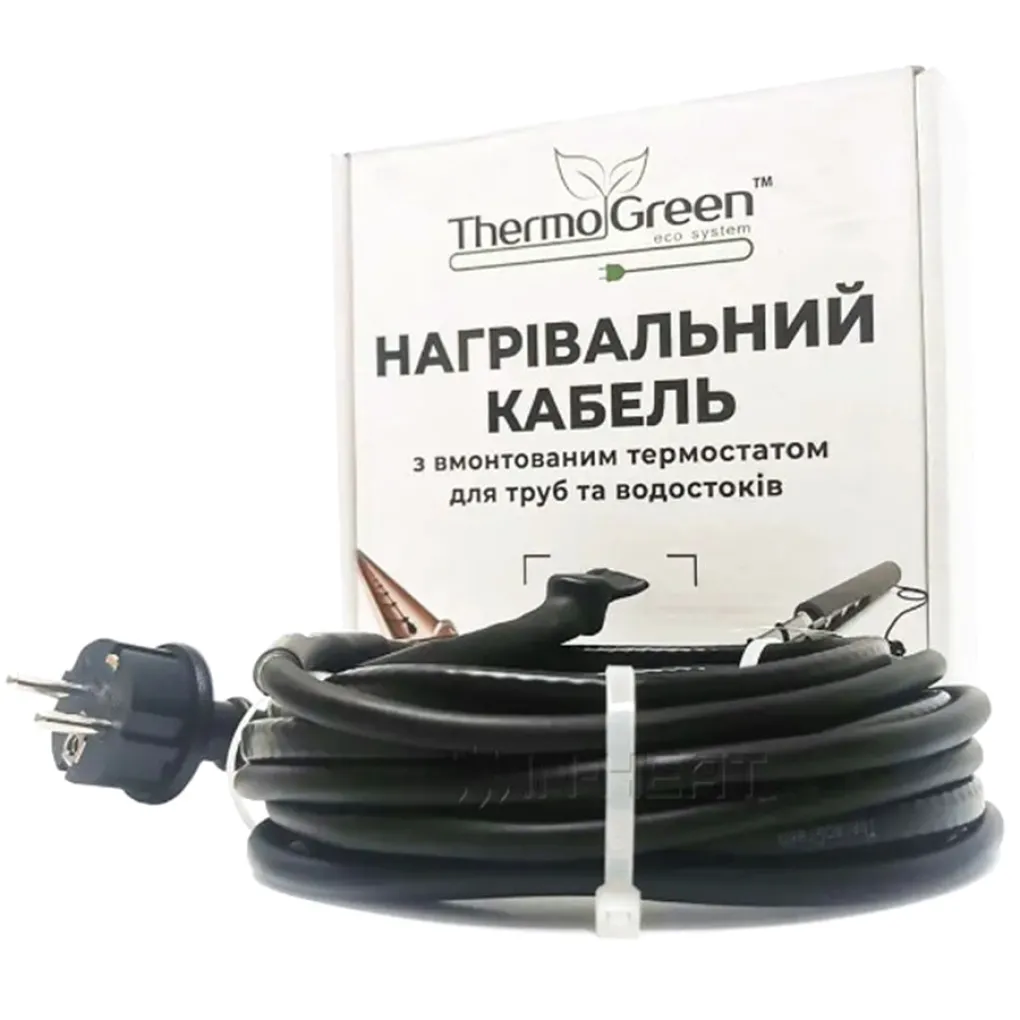 Двожильний кабель ThermoGreen TGRD-4 м 30 Вт з термостатом та вилкою для обігріву труб- Фото 1