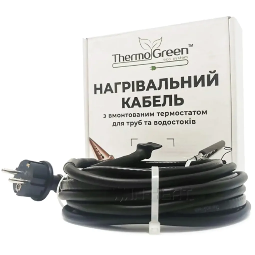 Двожильний кабель ThermoGreen TGRD-70 м 30 Вт з термостатом та вилкою для обігріву труб- Фото 1