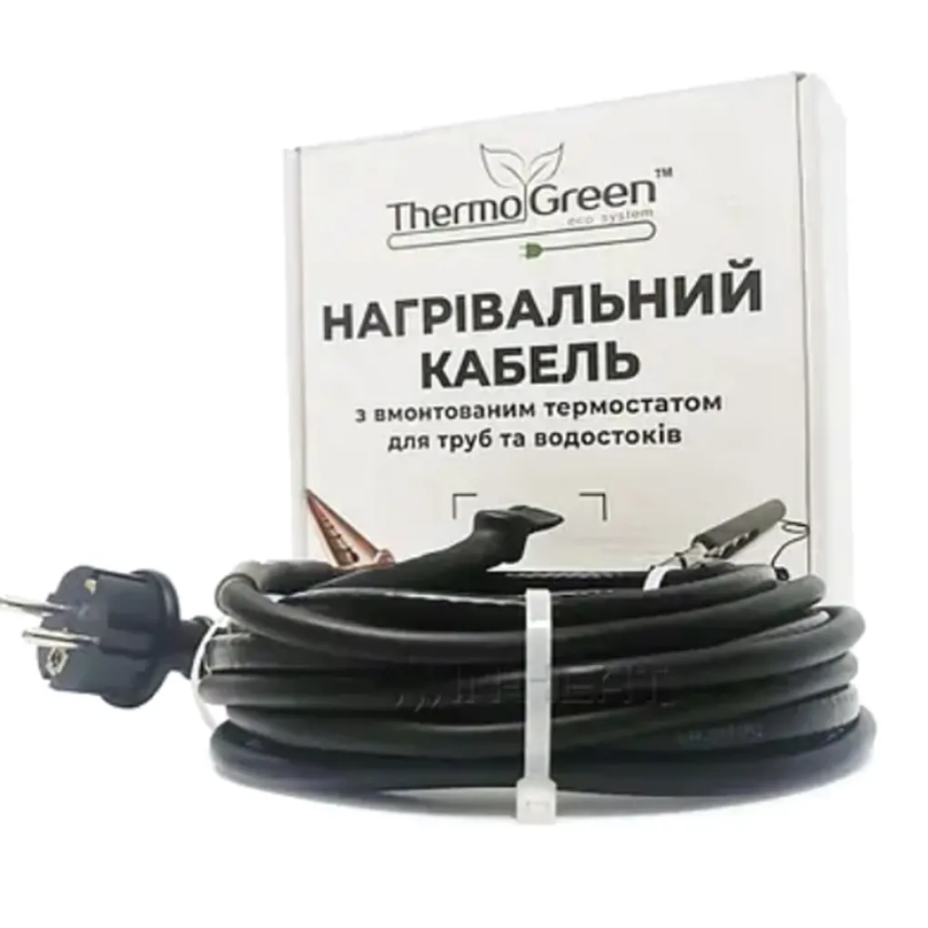 Двухжильный кабель ThermoGreen TGSD-14 м 12 Вт с термостатом и вилкой для обогрева труб- Фото 1