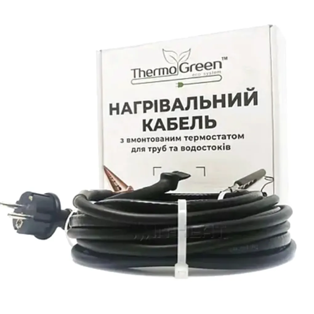 Двожильний кабель ThermoGreen TGSD-32 м 12 Вт з термостатом та вилкою для обігріву труб- Фото 1