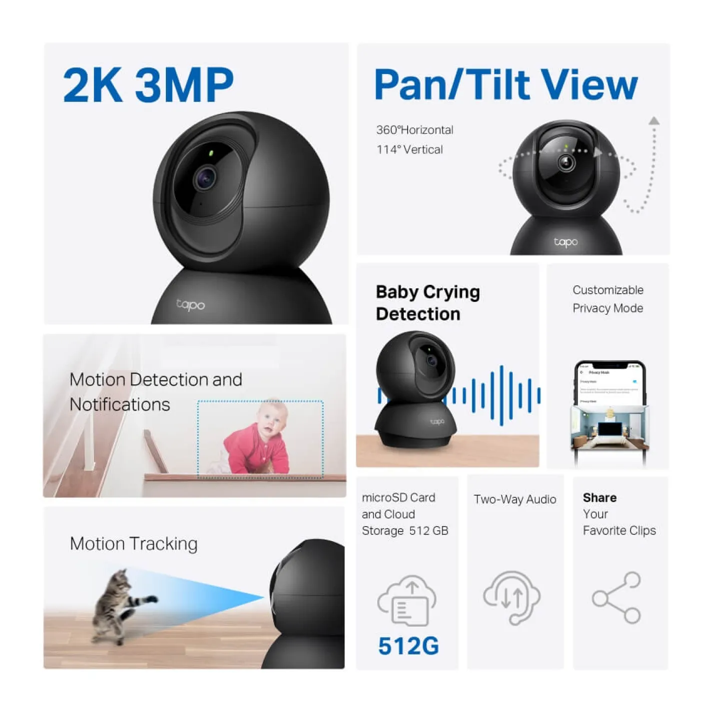 IP-камера відеоспостереження TP-Link Tapo C211 3MP N300 microSD motion detection чорна - Фото 2