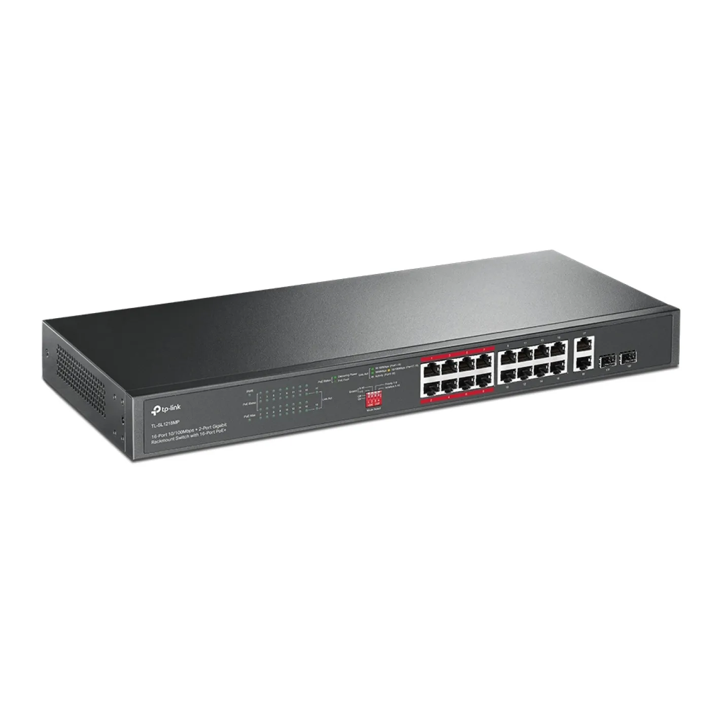 Коммутатор TP-Link TL-SL1218MP 16x1FE (16xPoE), 2xSFP, 192Вт - Фото 1