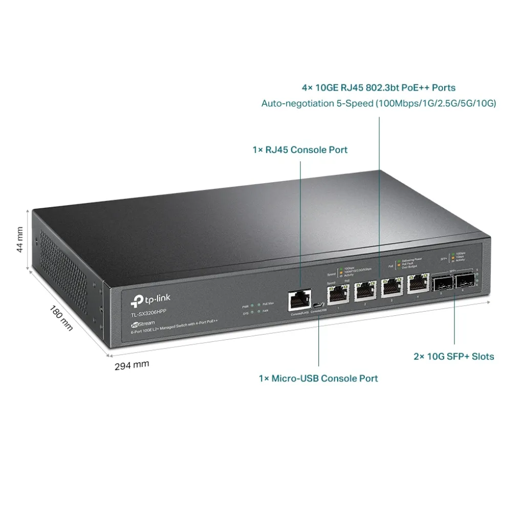 Коммутатор TP-Link TL-SX3206HPP 4x10GE(4xPoE+), 2xSFP+, 200Вт- Фото 2