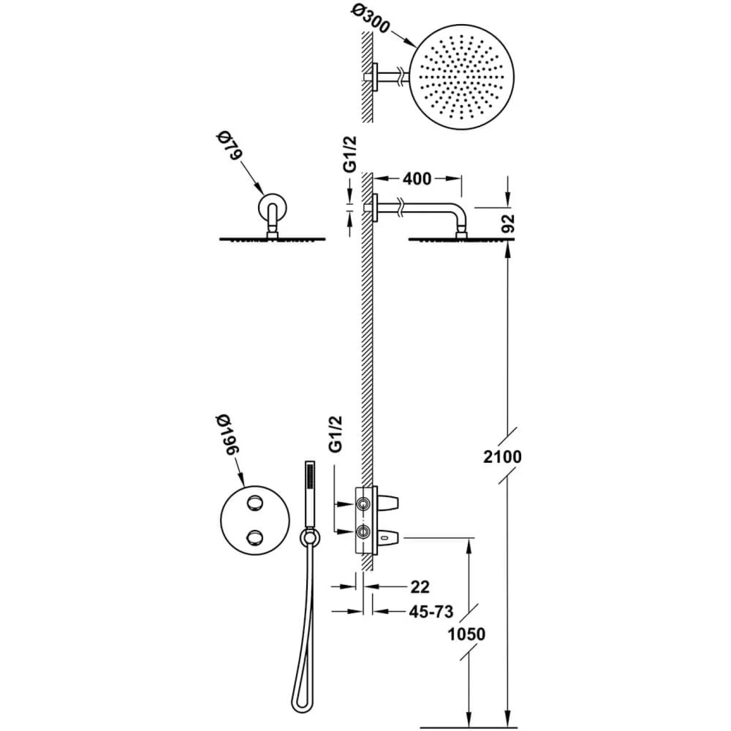 Душова система Tres FUJI прихованого монтажу, з термостатом та therm box, чорний мотовий (28125004NM) - Фото 1