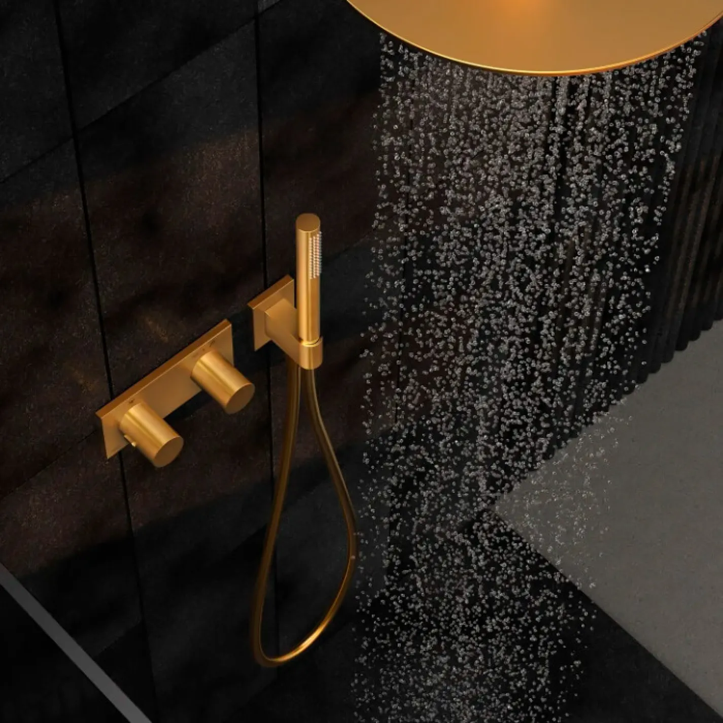 Душовий комплект на 2 споживачі з ручним душем та термостатом Tres B-System, золото матовое (30735 - Фото 1
