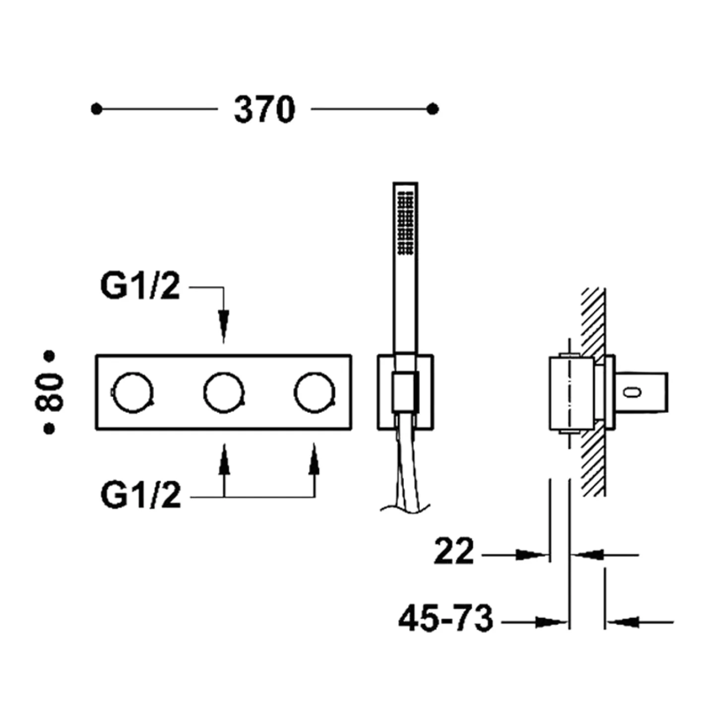 Смеситель с термостатом Tres B-System на 3 потребителя, с ручным душем, черный матовый (30735301NM) - Фото 1